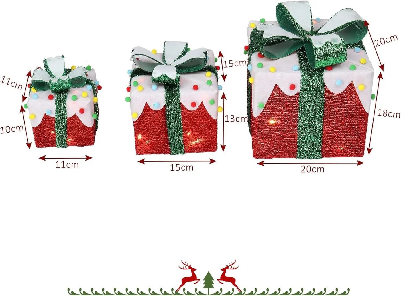 LALAHO LED Geschenkbox 3er Set Rot Weihnachtsdeko - Bild 5