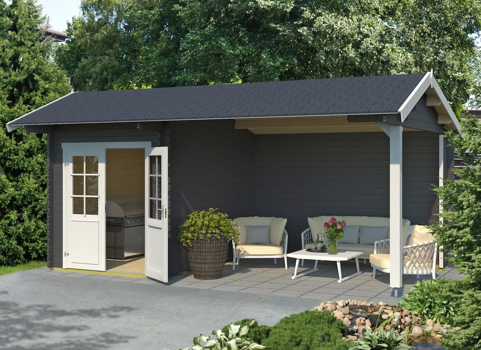 Lasita Maja Kenzo 300 Gartenhaus Carbongrau Blockbohlensystem