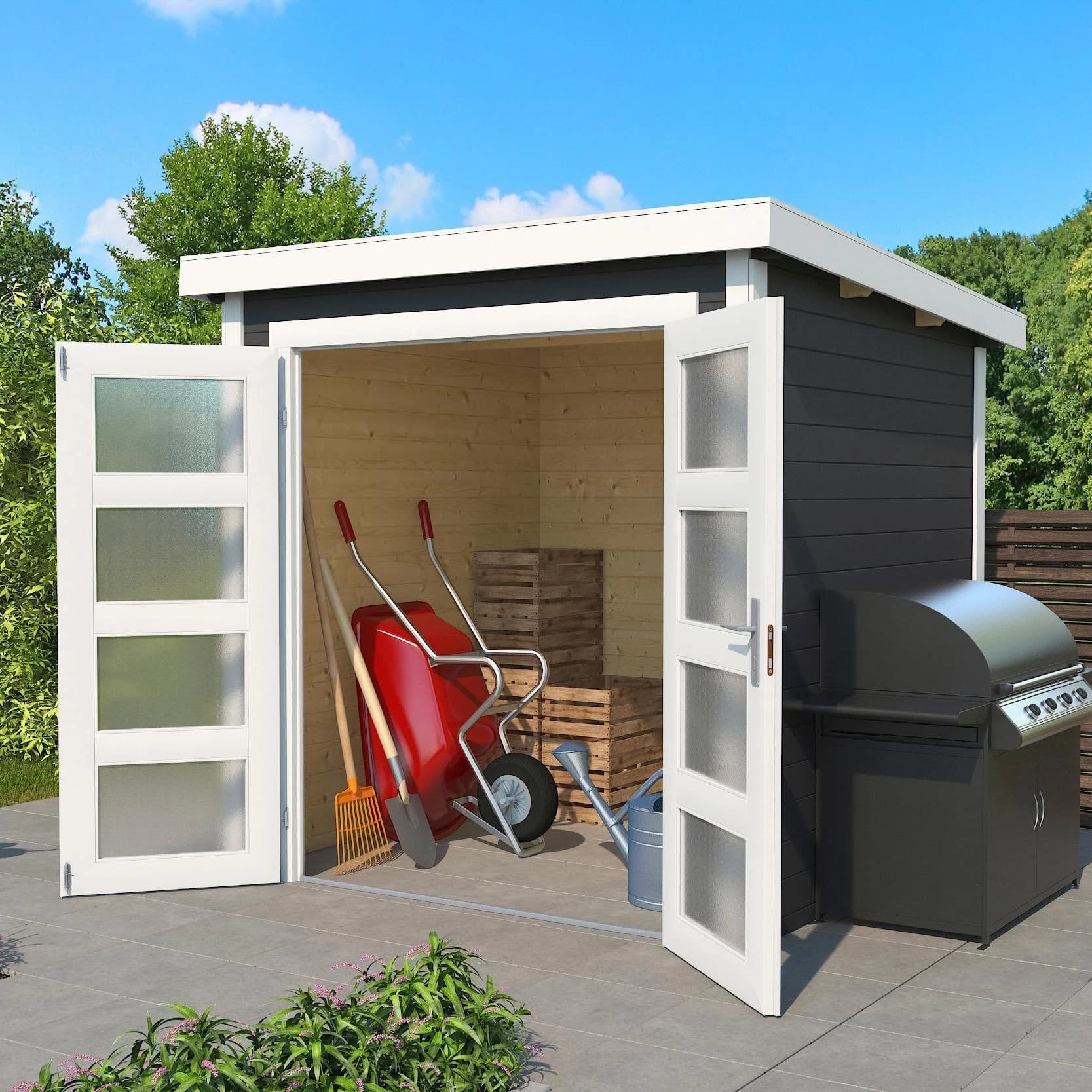 Gartenhaus aus Holzwerkstoff, Fichte, Metall und Kunststoff