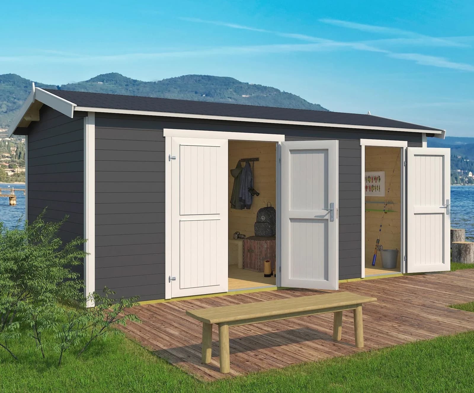 Lasita Maja Tuvalu XL Gartenhaus Carbongrau Blockbohlensystem