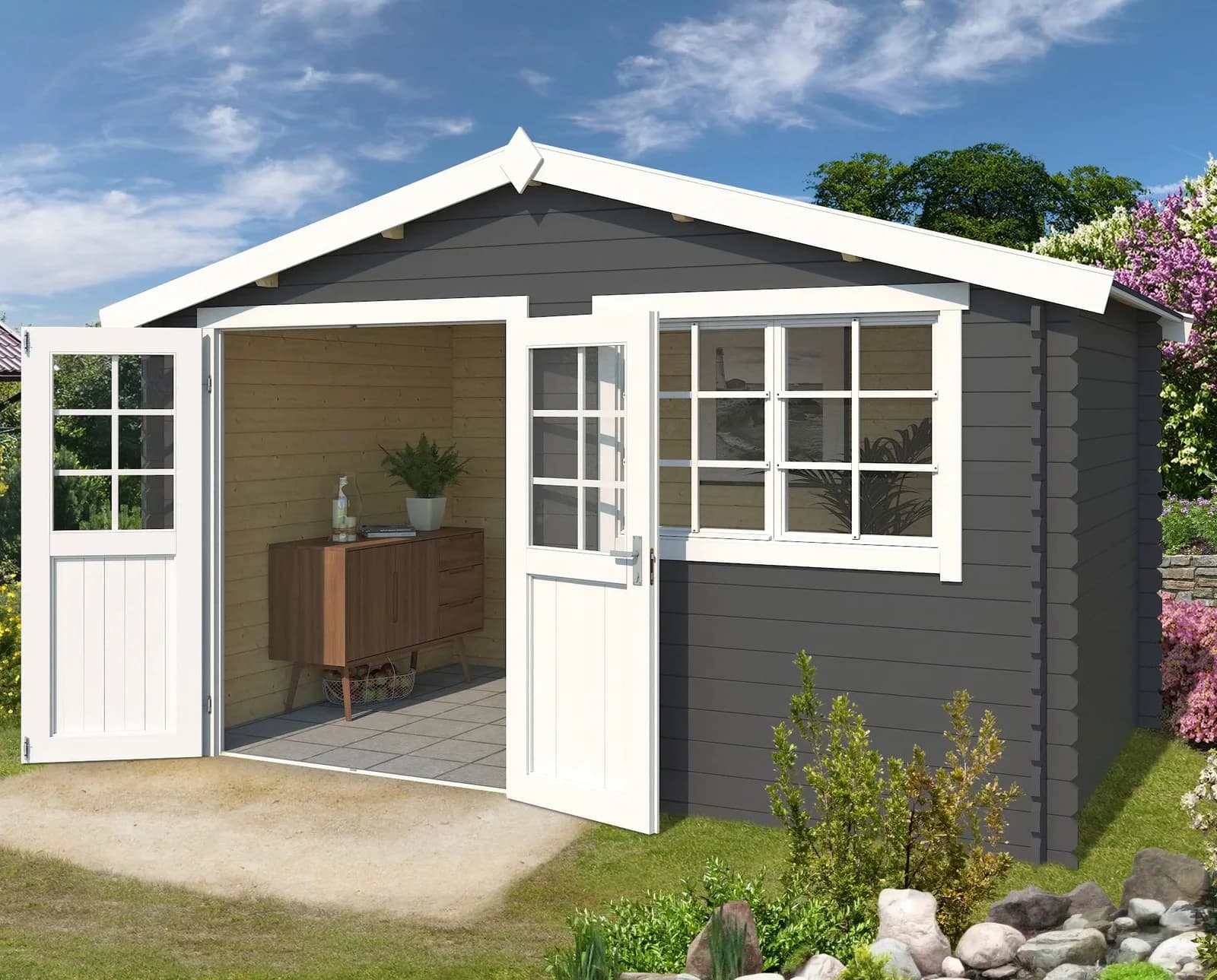 Lasita Maja Gartenhaus Axel 230 Carbongrau Blockbohlensystem