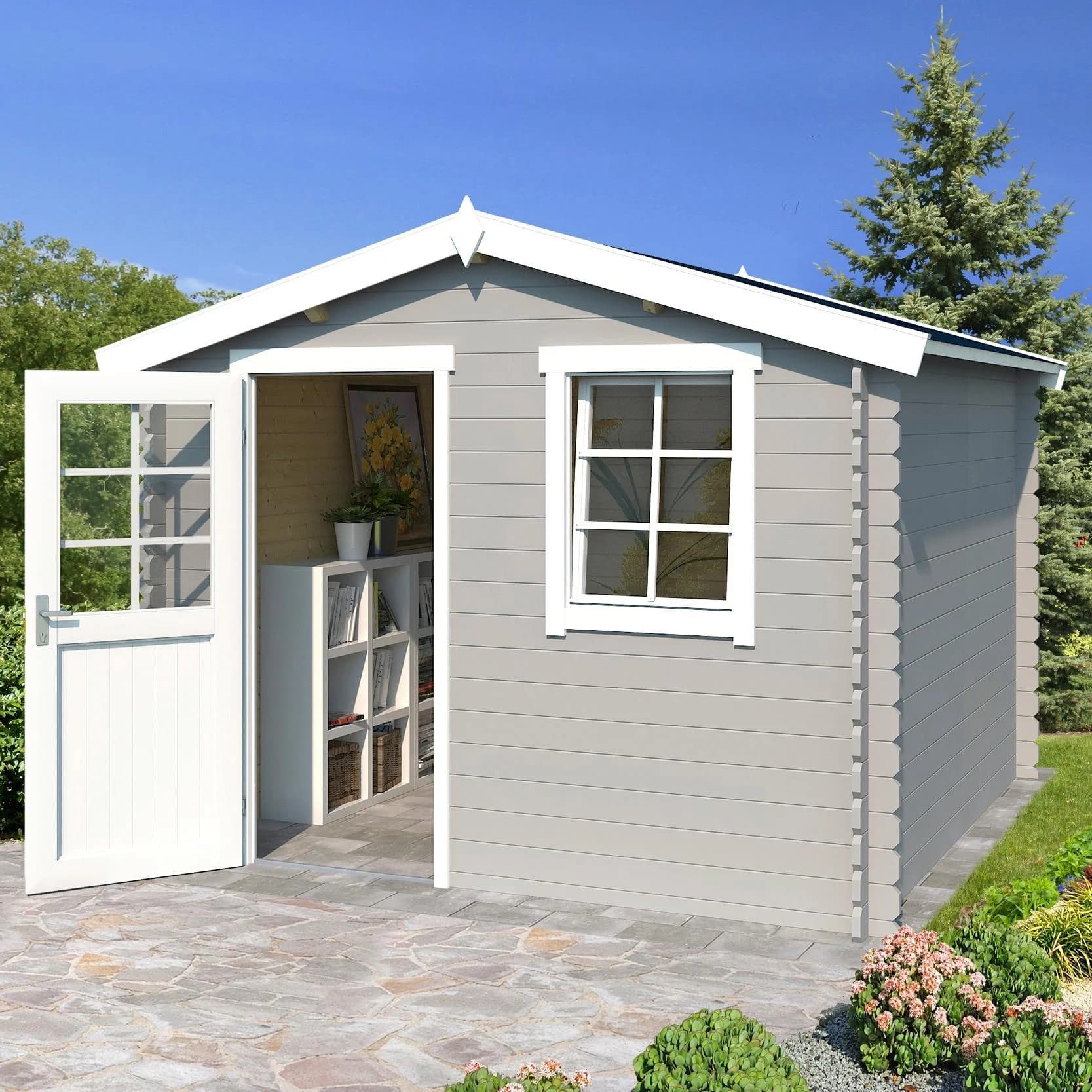 Gartenhaus aus Holzwerkstoff, Fichte, Metall und Echtglas