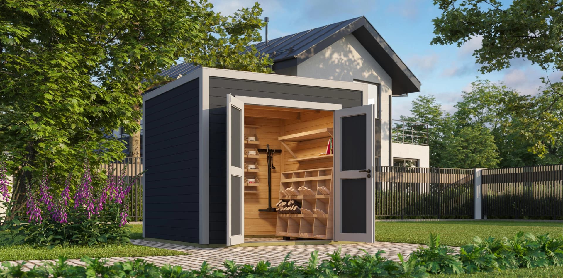 Gartenhaus Fynn 2 Carbongrau Nordic Holz