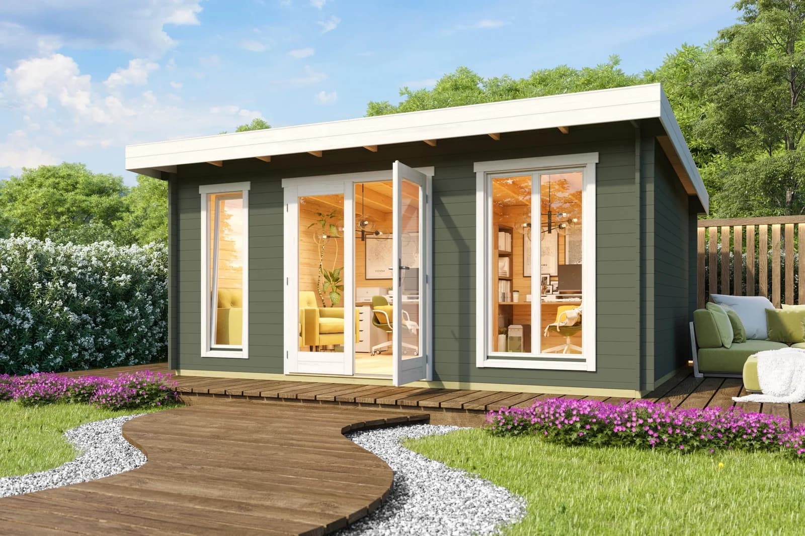 Gartenhaus NORDIC HOLZ "DORSET 3" Grüngrau Massivholz