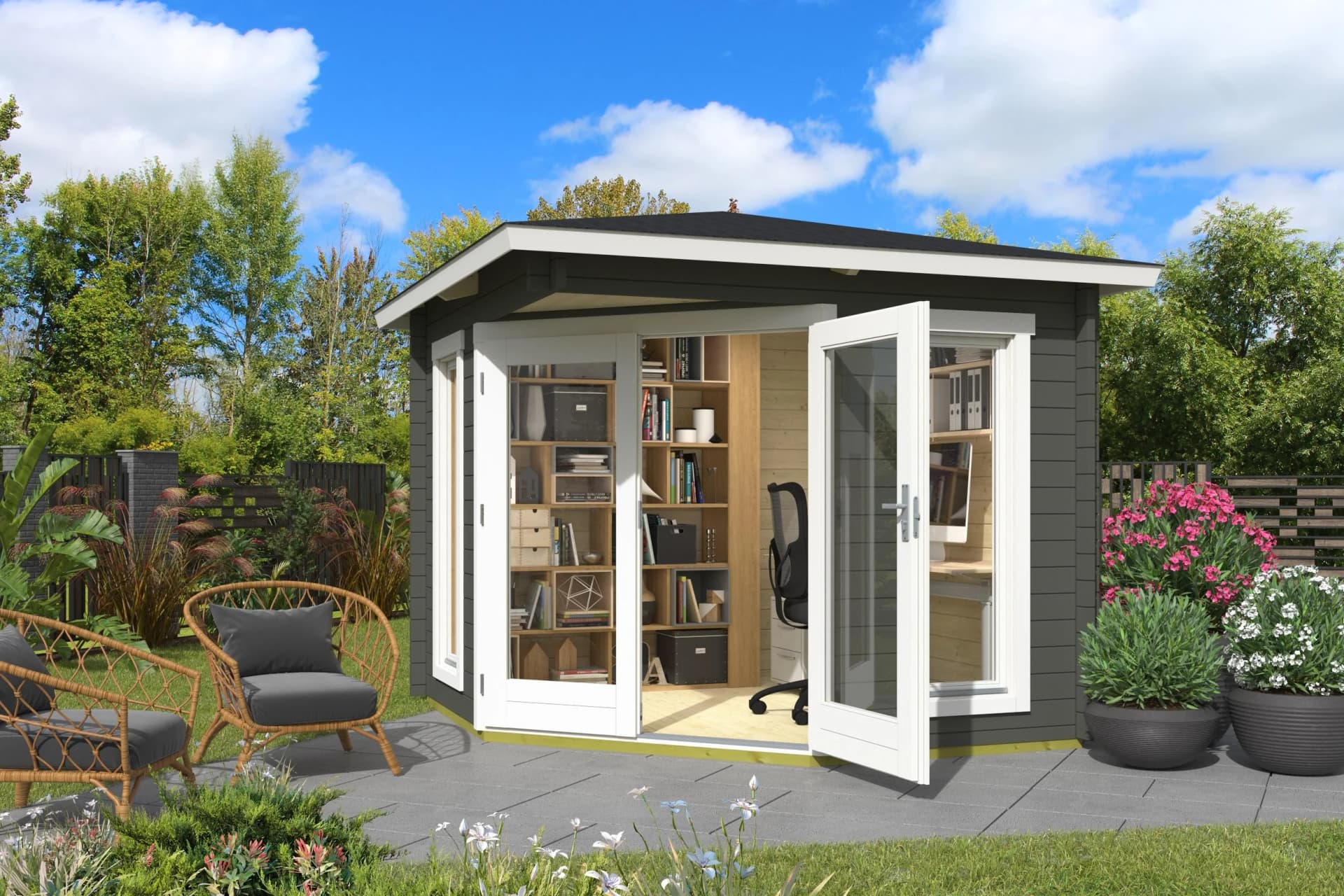 Gartenhaus Nordic Stil aus massivem Fichtenholz