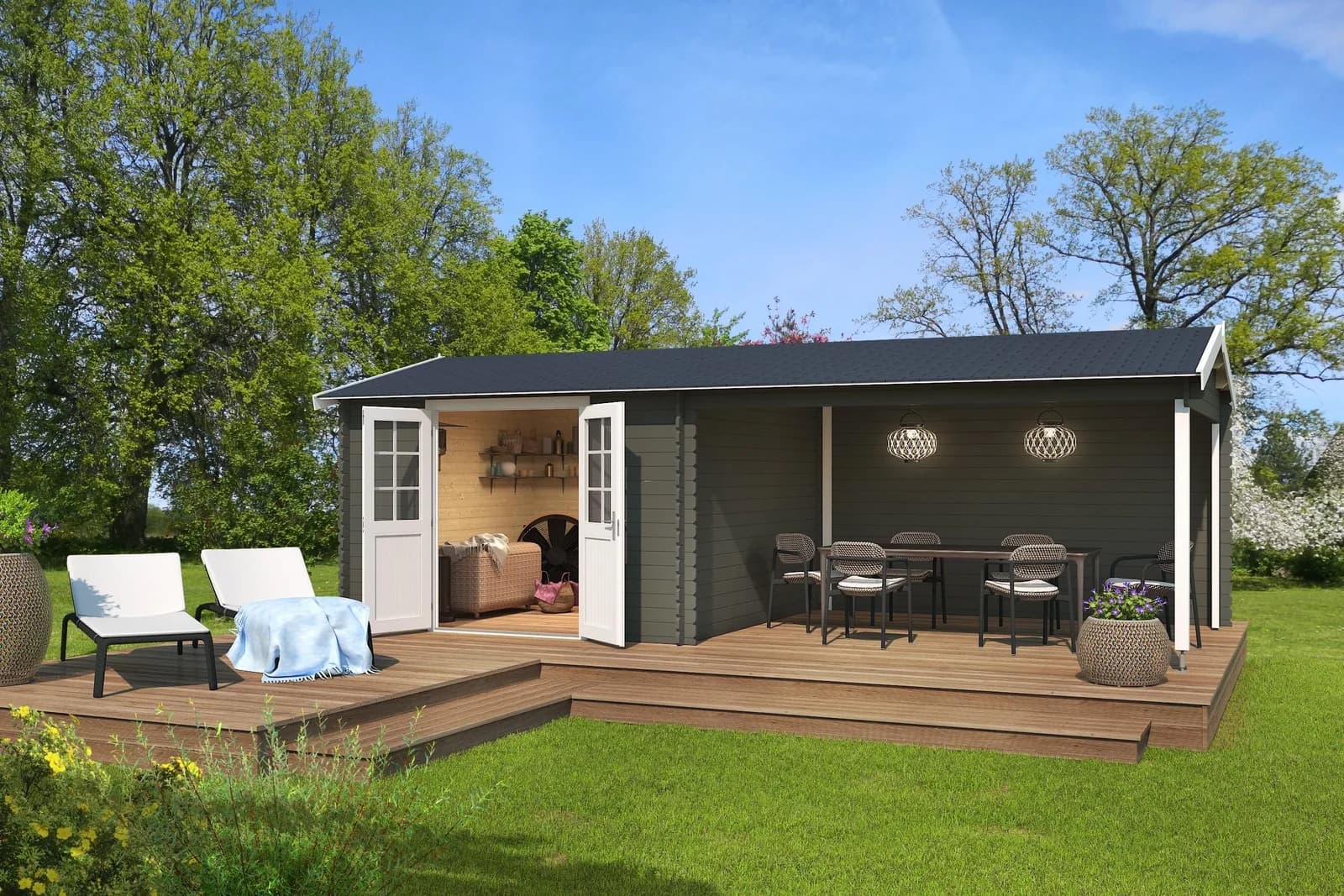 Gartenhaus Amarillo Massivholz Fichte Grüngrau