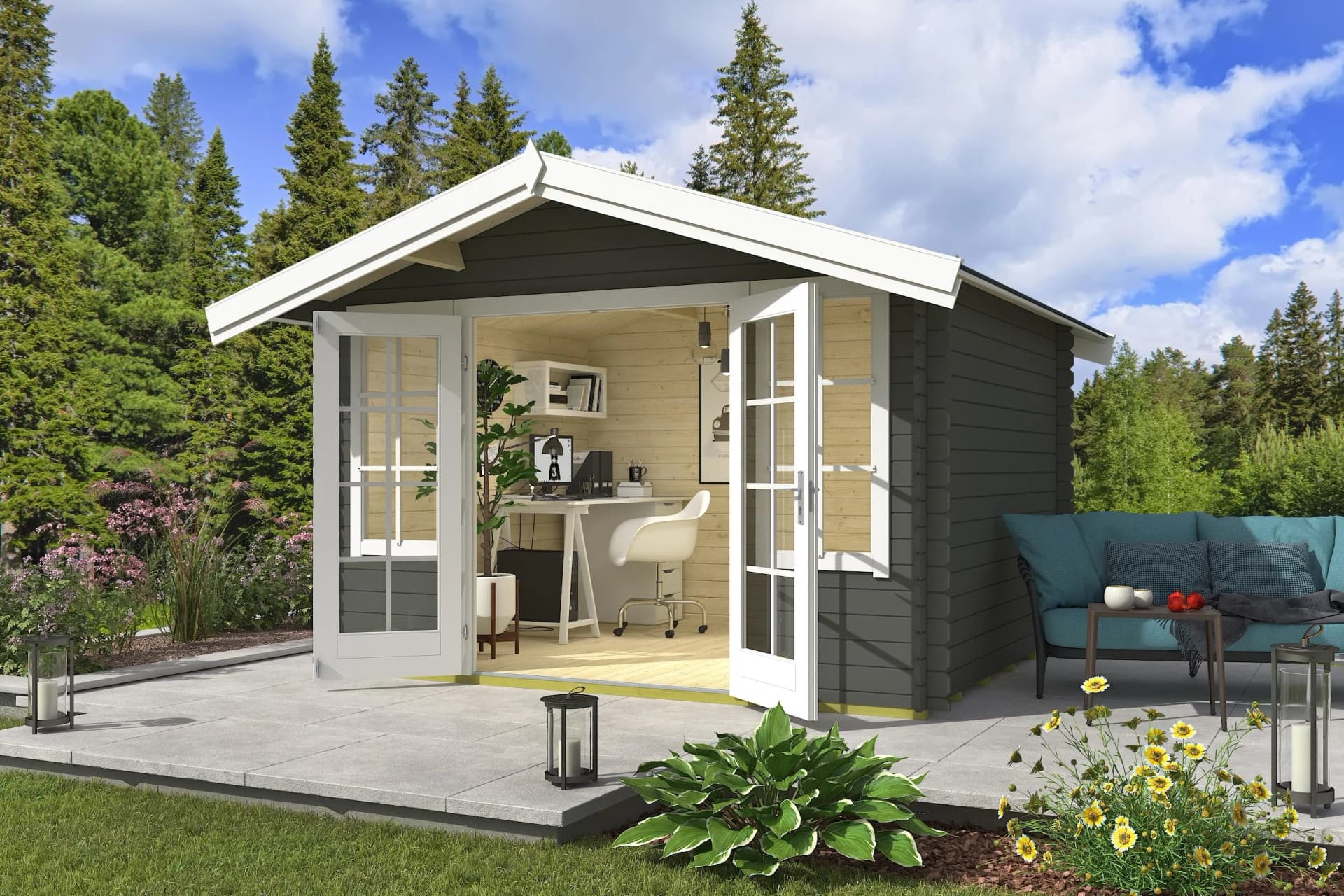 Gartenhaus Robin 280 Grüngrau Massivholz