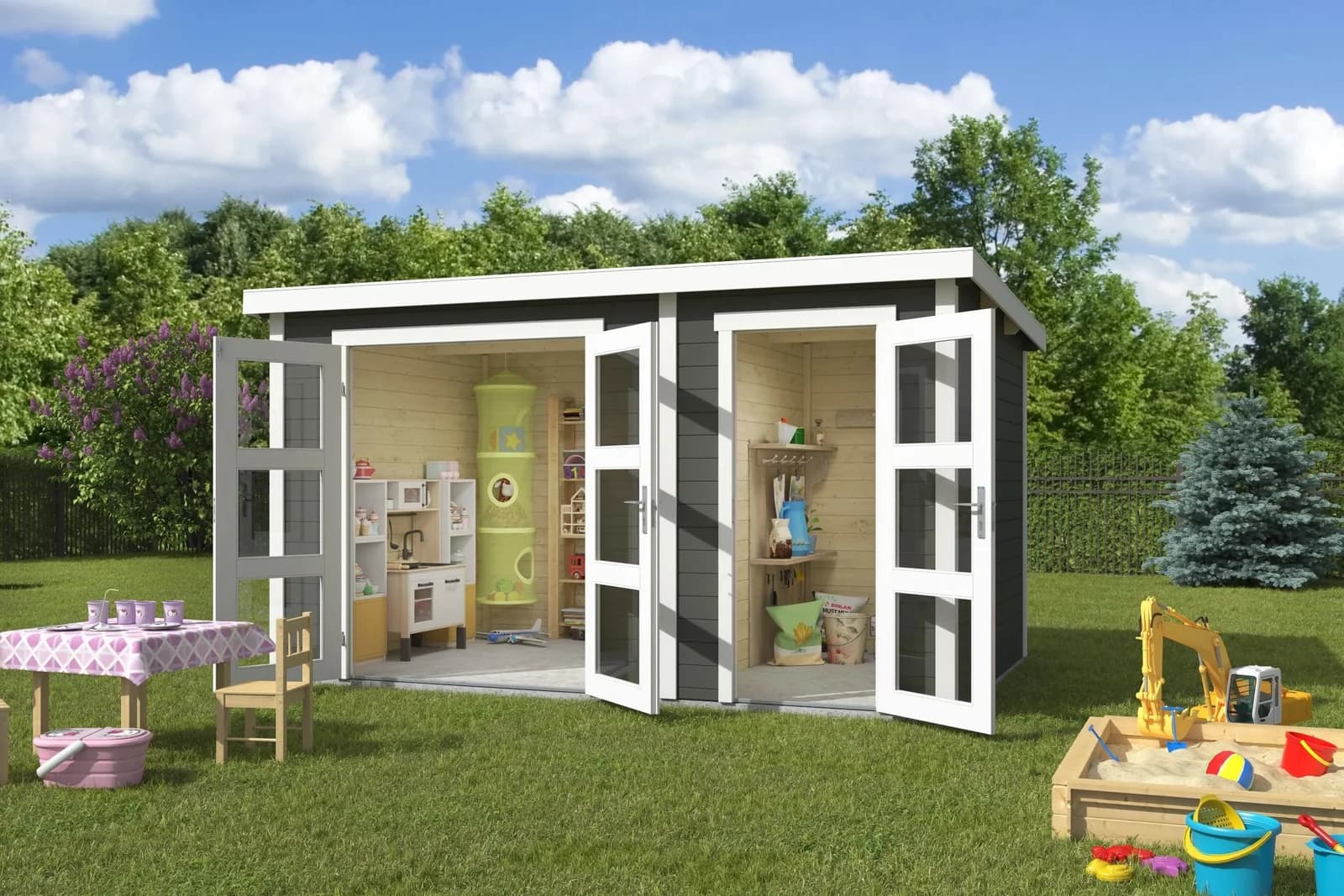Gartenhaus Zambezi XL Grüngrau Massivholz