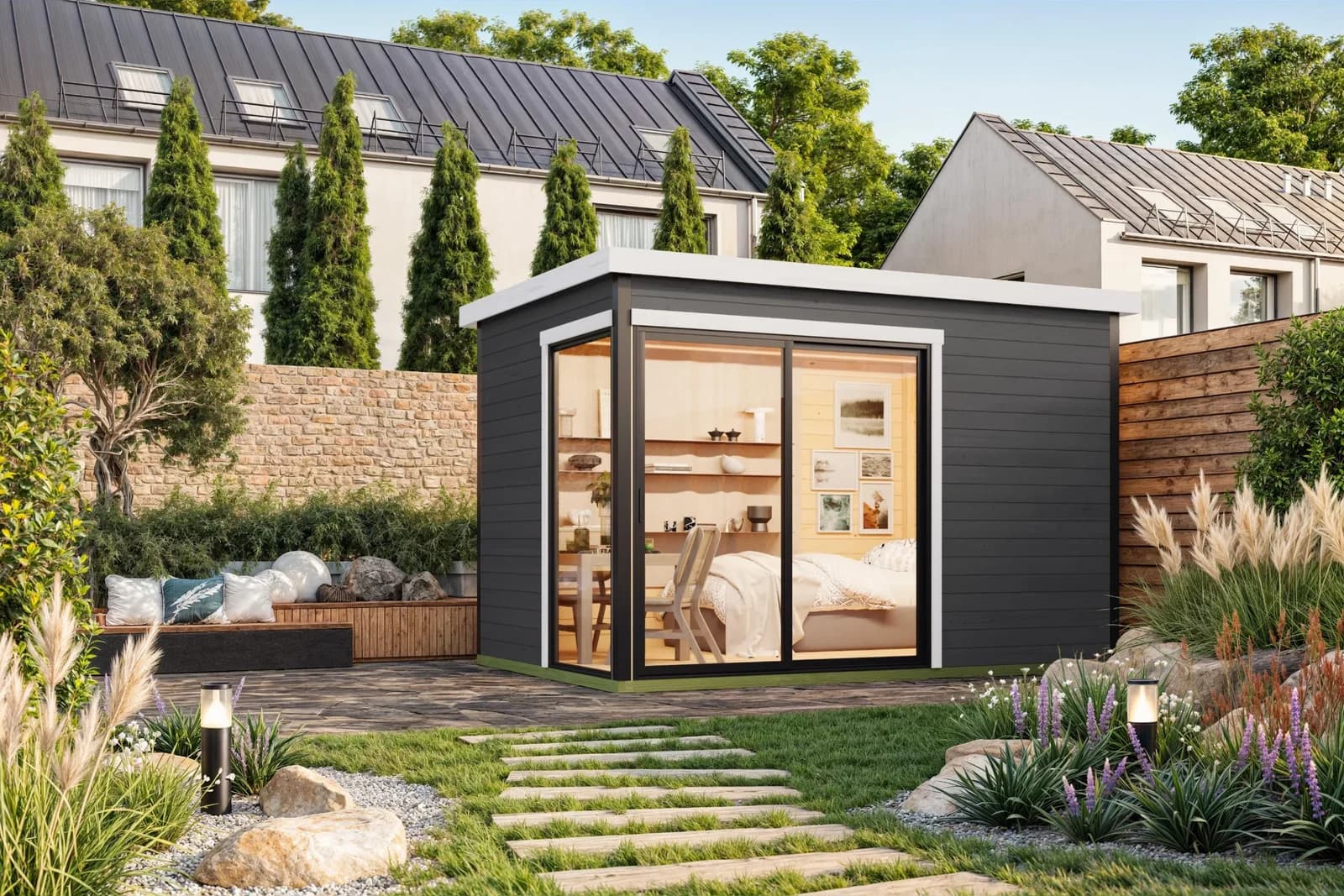 Gartenhaus NORDIC HOLZ "AUSTIN 2" Carbongrau Massivholz