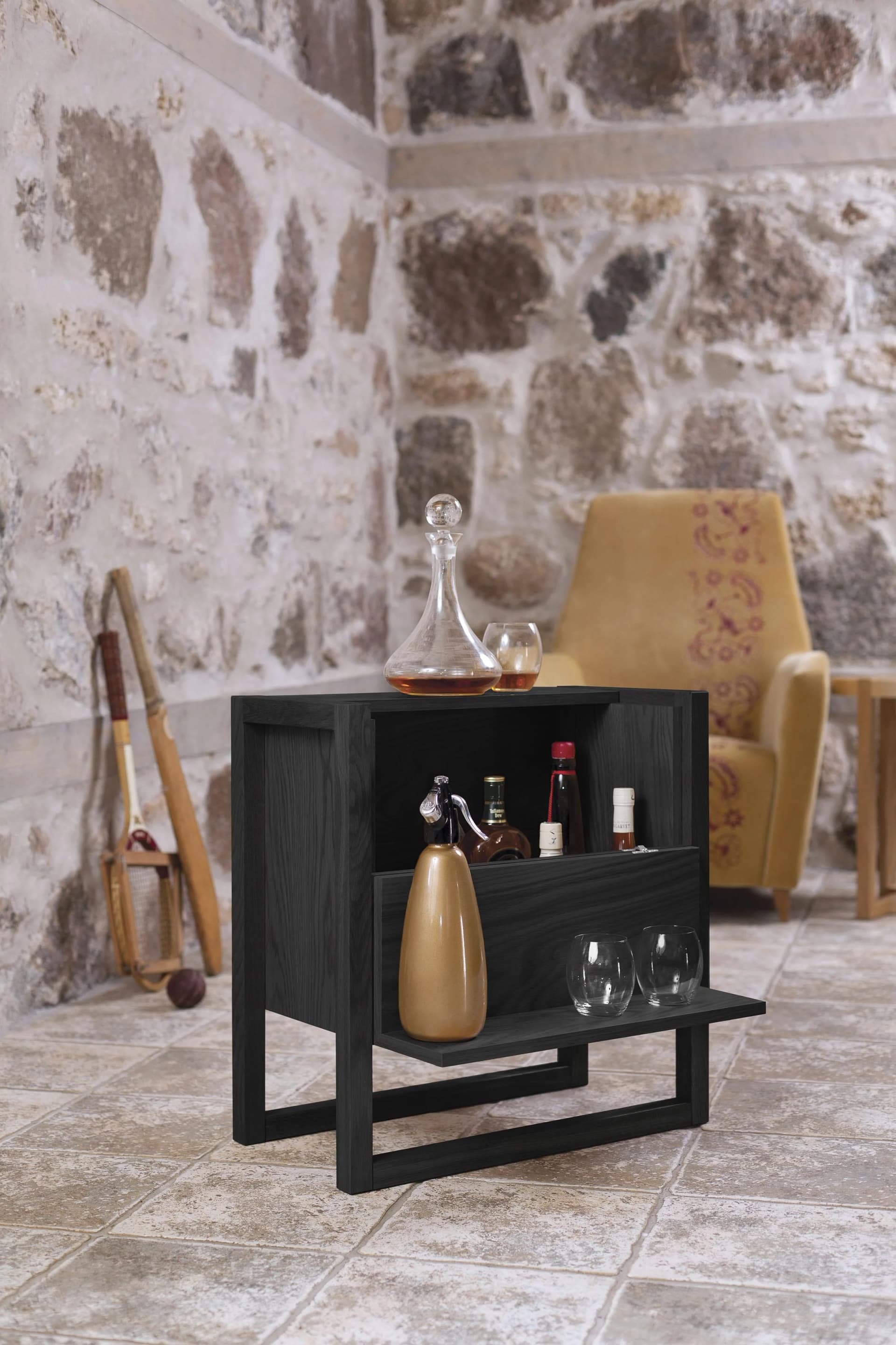 WOODMAN Barschrank New Est Schwarz Eiche Furnier