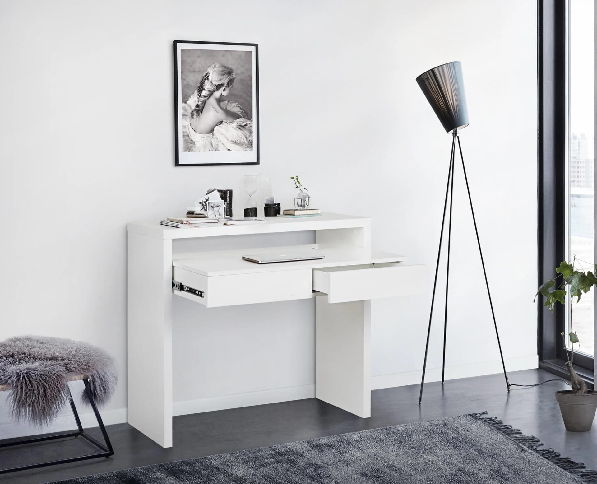 WOODMAN Console10 Schreibtisch Weiß Ausziehbar Mit Stauraum