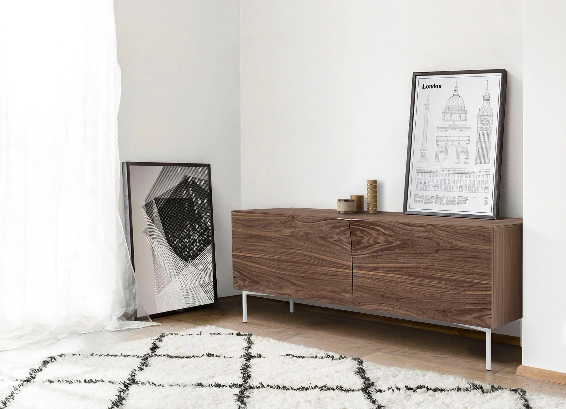 WOODMAN Sideboard Flop Nussbaum Braun mit Metallfüßen