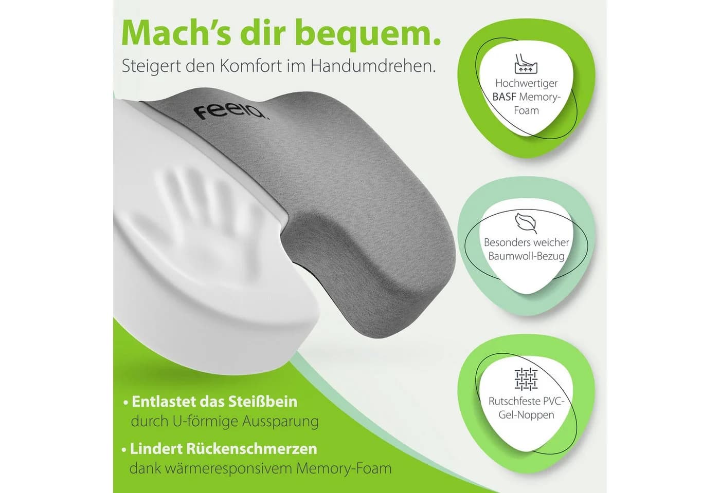 feela Sitzkissen Orthopädisch Grau Memory-Schaum Ergonomisch - Bild 3