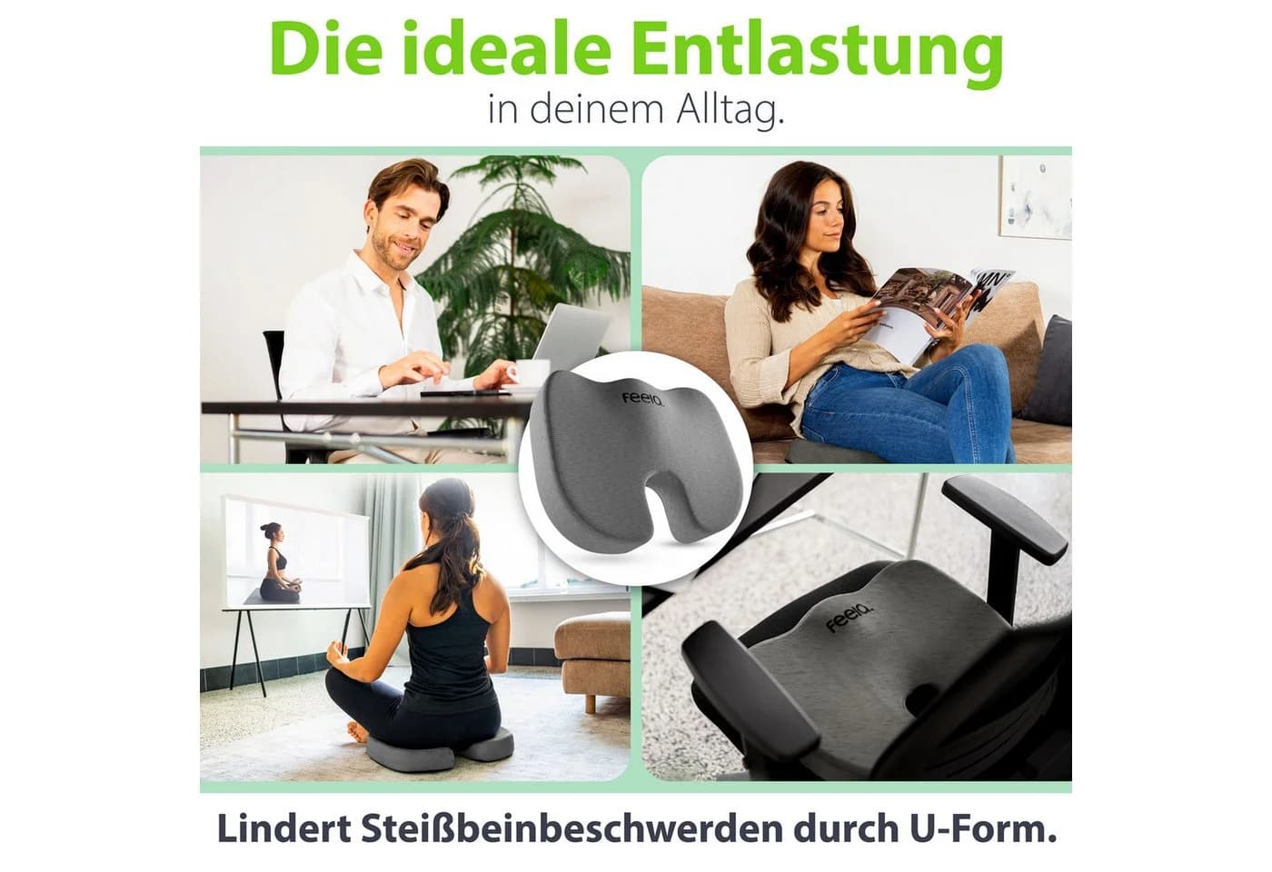feela Sitzkissen Orthopädisch Grau Memory-Schaum Ergonomisch - Bild 5