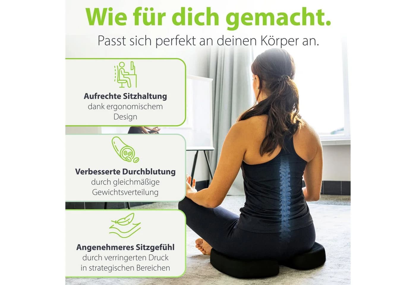 feela Sitzkissen Orthopädisch Ergonomisch Schwarz Memory-Schaum