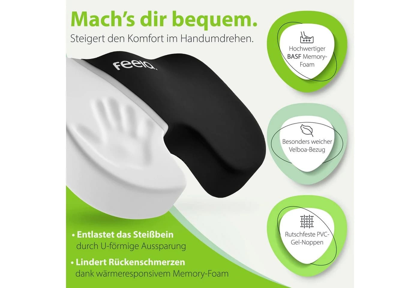 feela Sitzkissen Orthopädisch Ergonomisch Schwarz Memory-Schaum - Bild 3