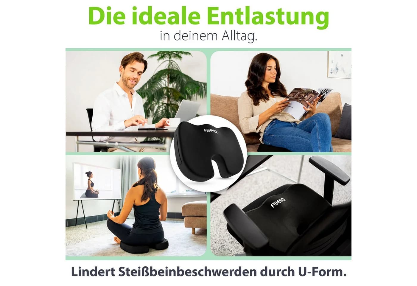 feela Sitzkissen Orthopädisch Ergonomisch Schwarz Memory-Schaum - Bild 5