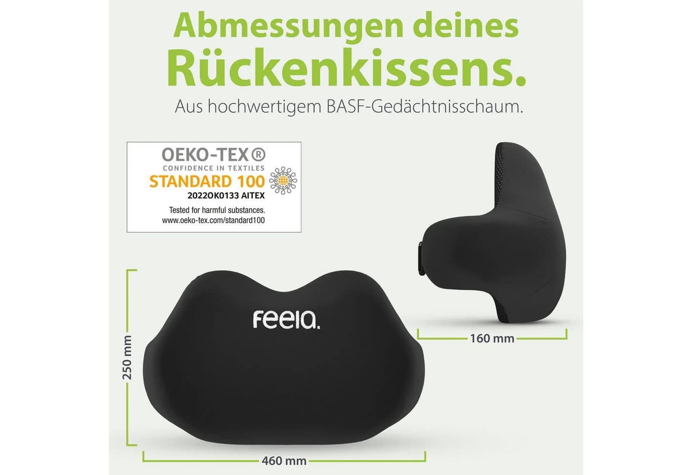 feela Ergonomisches Rückenkissen Schwarz Memory-Schaum - Bild 5