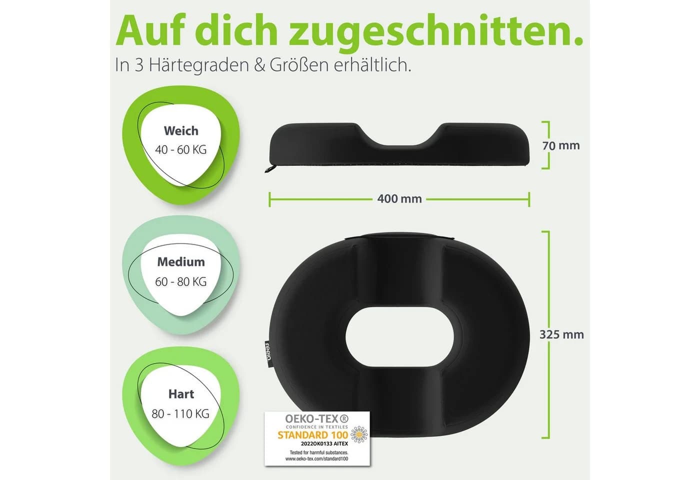 feela Sitzkissen Orthopädischer Sitzring Schwarz Memory Foam - Bild 4