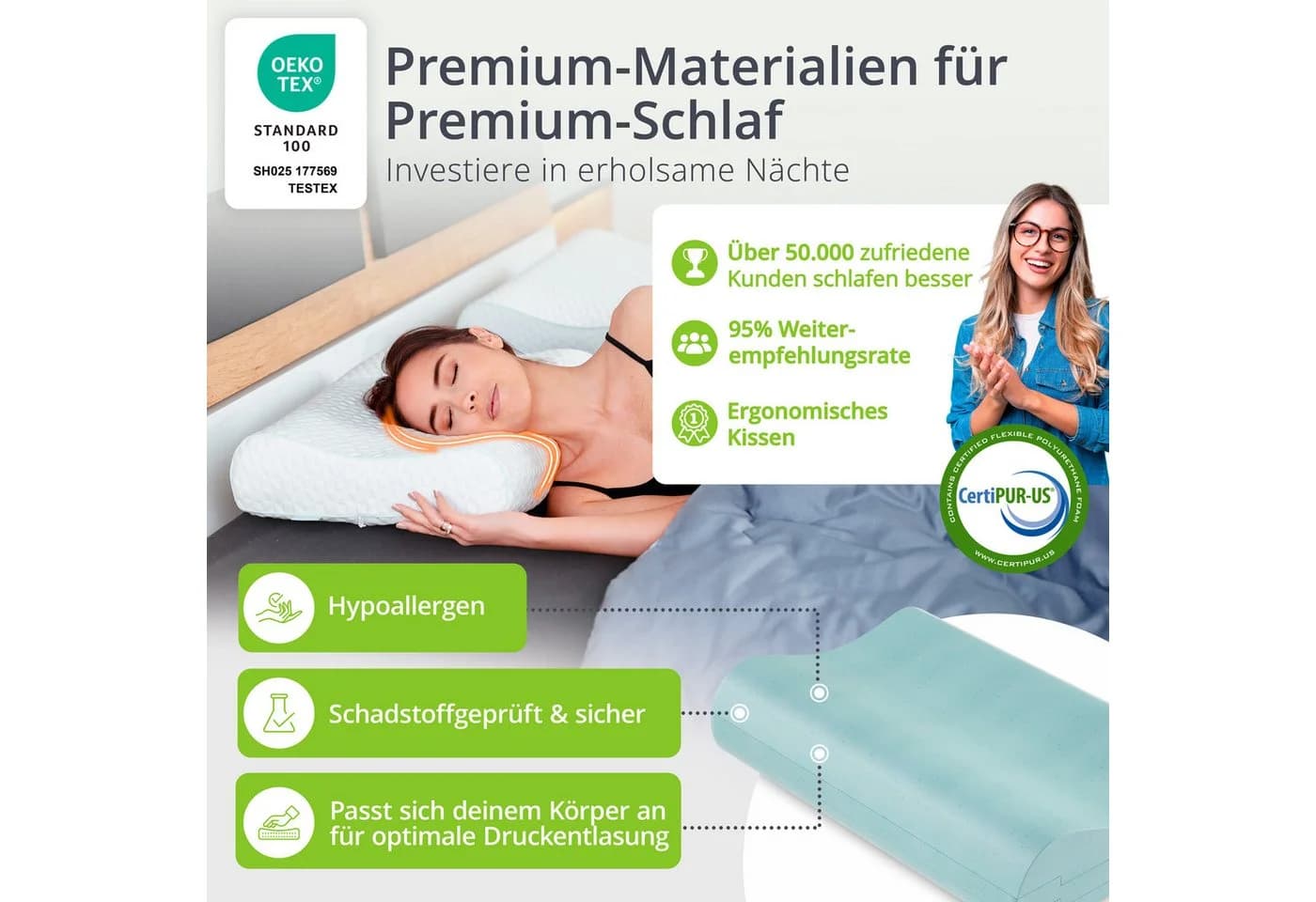 feela Nackenstützkissen Orthopädisches Kopfkissen Weiß Memory-Schaum - Bild 5