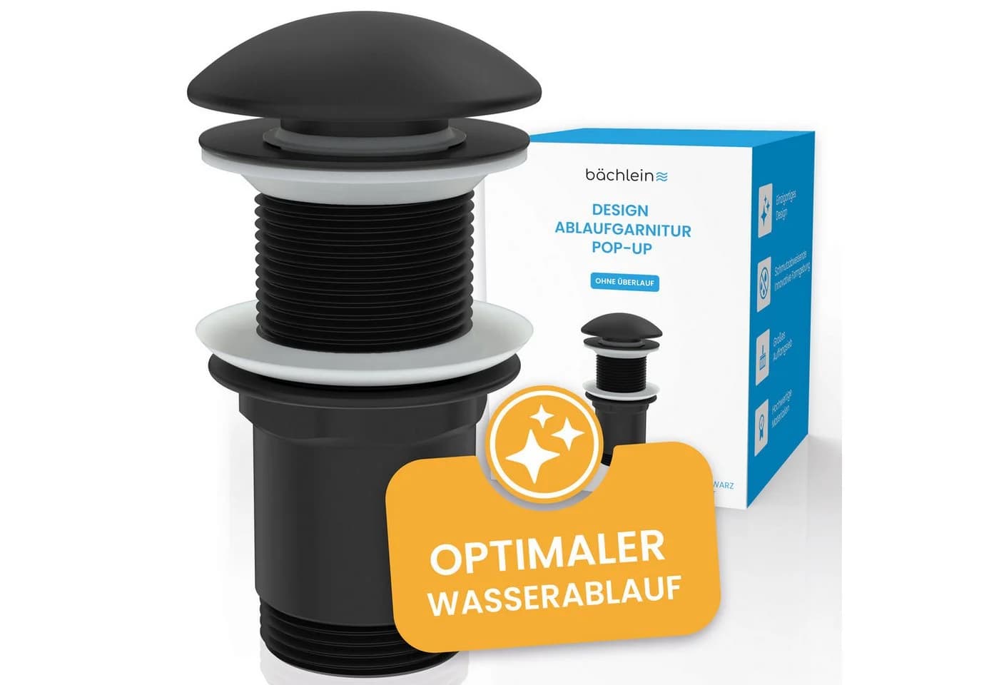 Bächlein Ablaufgarnitur Design Pop Up Matt Schwarz Werkzeugloser Einbau - Bild 2