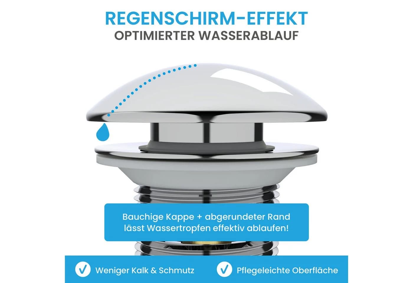 Bächlein Ablaufgarnitur Design Pop Up Chrom Werkzeugloser Einbau Click Clack - Bild 5
