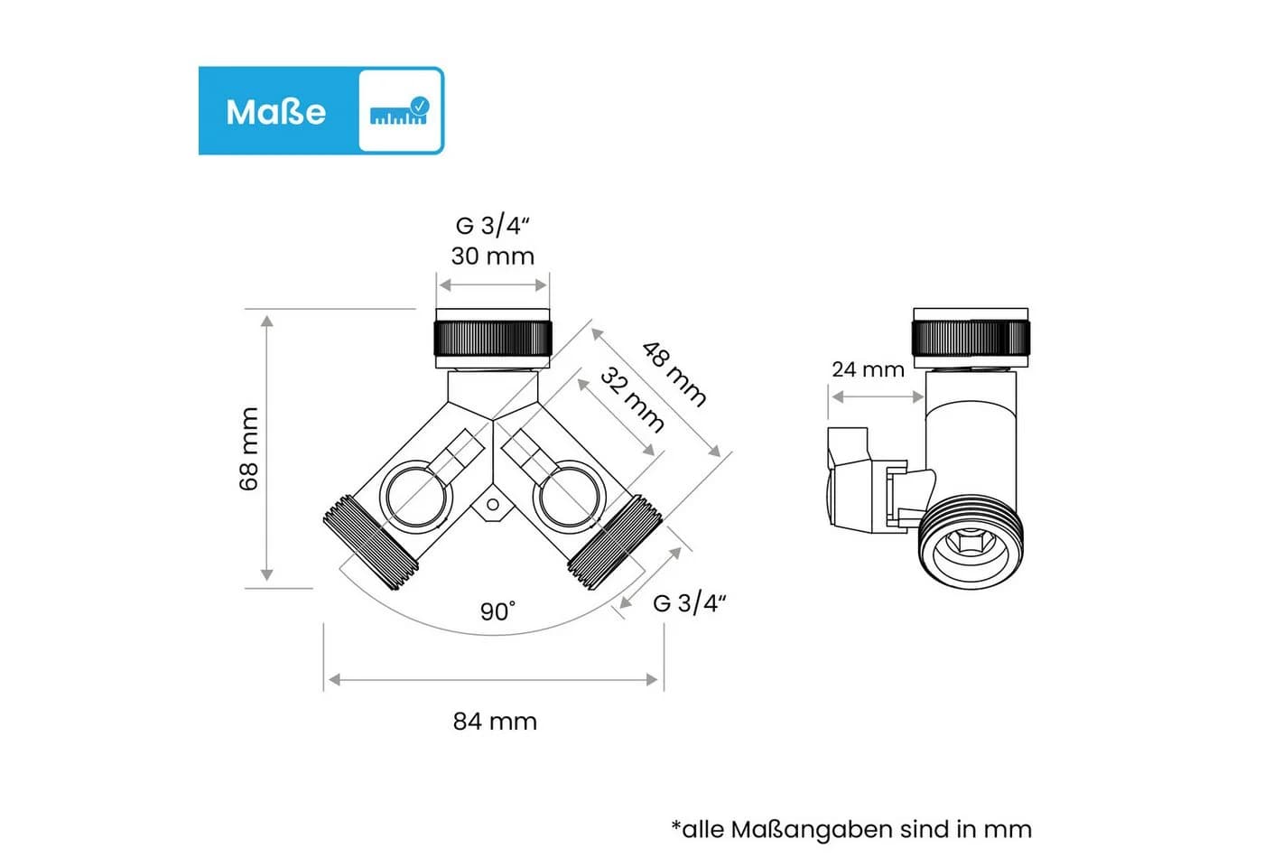 Bächlein 2-Wege-Ventil Y-Verteiler 360° drehbar Messing - Bild 5