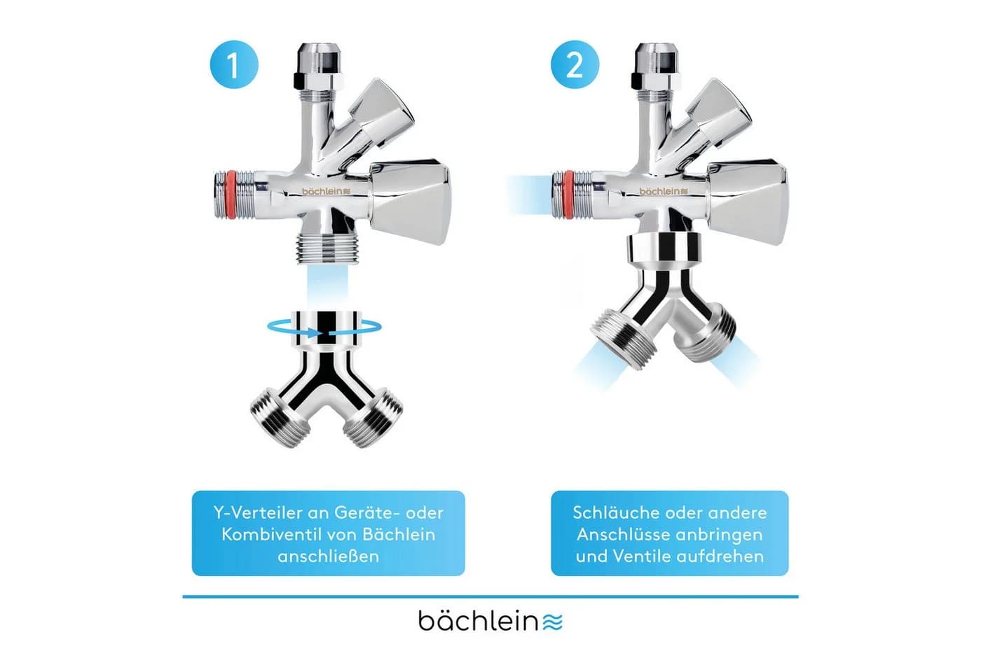 Bächlein 2-Wege-Ventil Y-Verteiler 360° rotierbar Messing - Bild 3