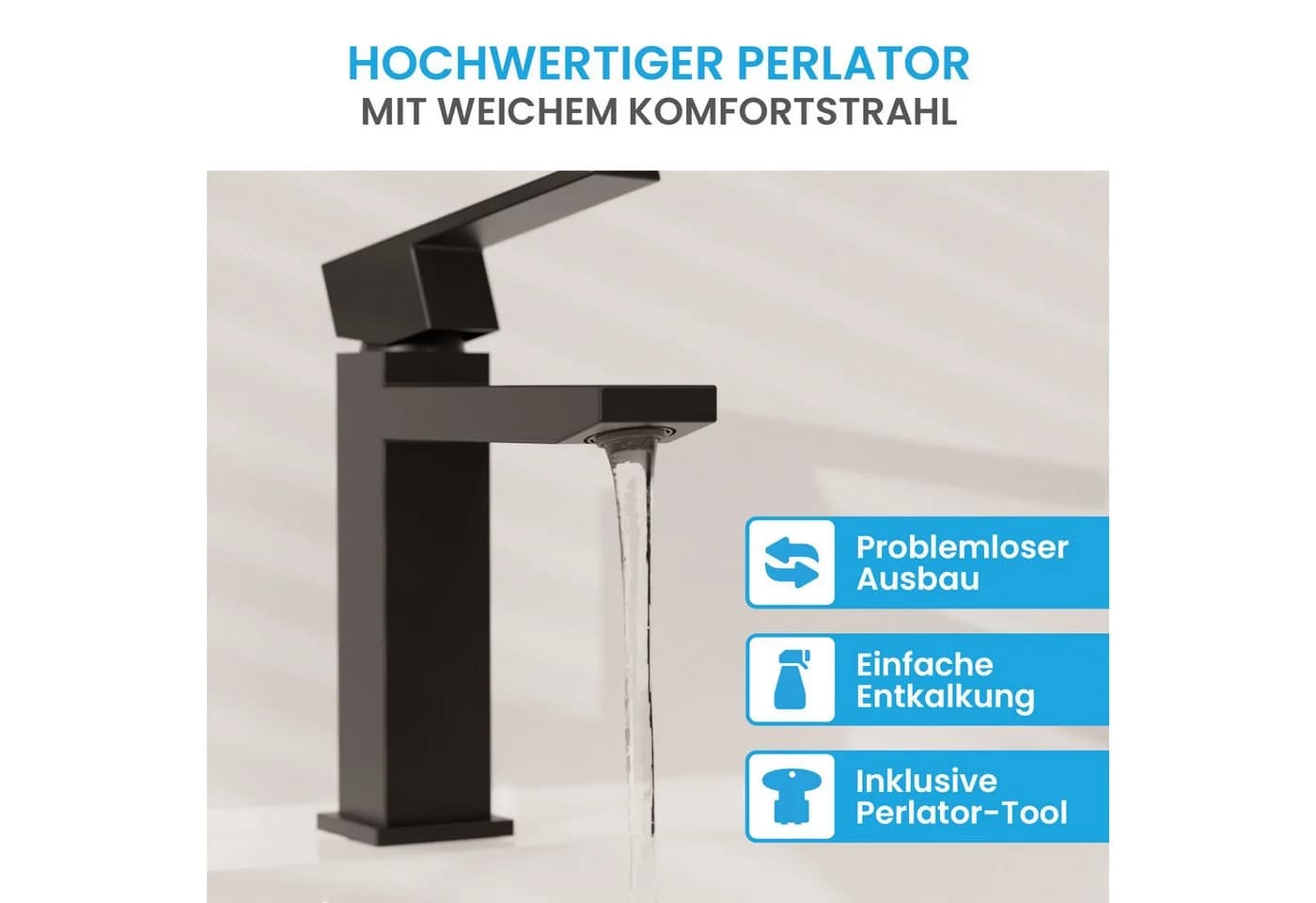 Bächlein Badarmatur Imatra Schwarz-matt Minimalistischer Wasserhahn