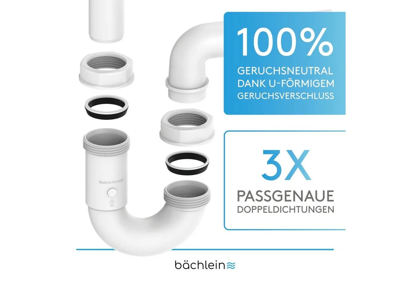 Bächlein Raumsparsiphon Weiß G 1 1/4" Geruchsverschluss für Waschbecken - Bild 5