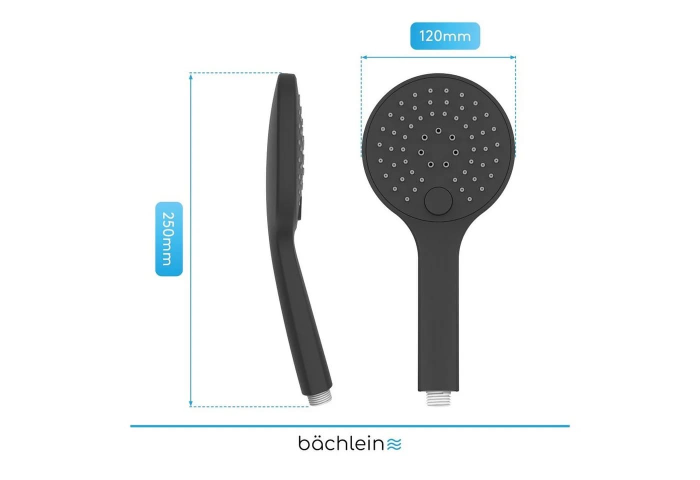 Bächlein Duschbrause Handbrause Schwarz 3 Strahlarten Drucktaste - Bild 5
