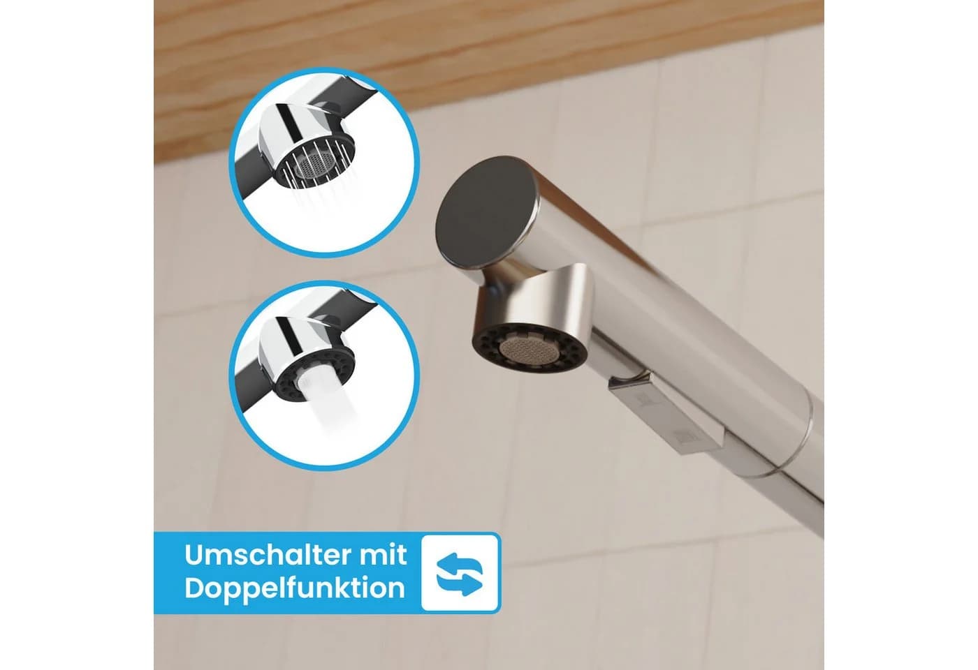 Bächlein Spültischarmatur Varvaro Chrom mit ausziehbarer Wasserbrause