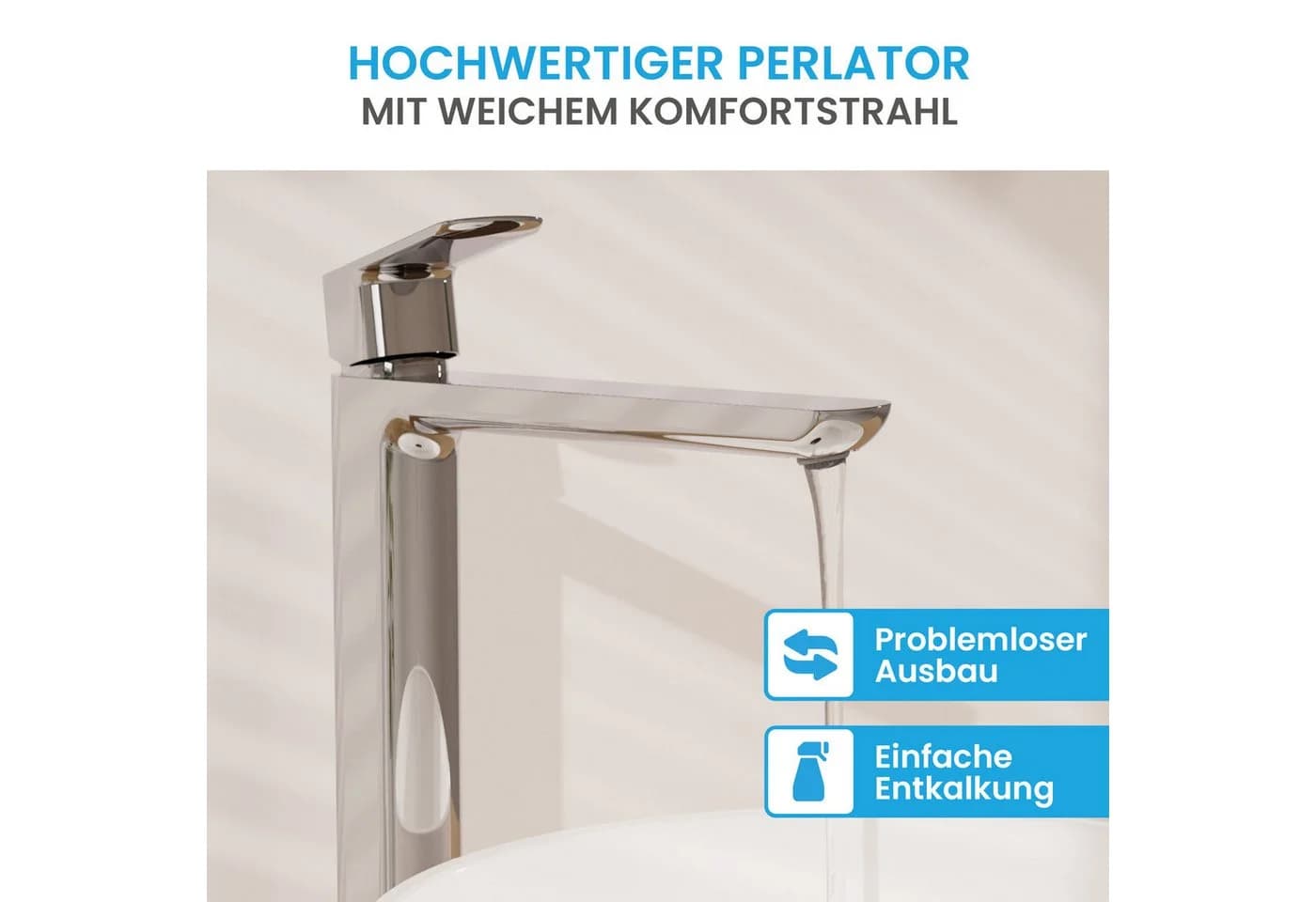 Bächlein Badarmatur Mizarela hoch - klassisches Design - ideal für Aufsatzwaschbecken