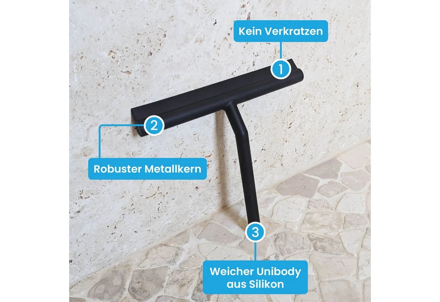 Bächlein Duschabzieher Silikon Schwarz mit Haltehaken - Bild 3