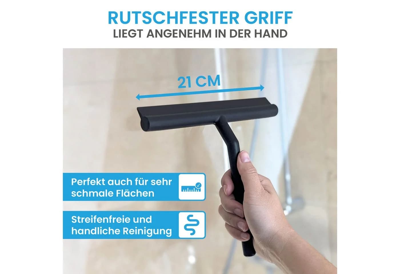 Bächlein Duschabzieher Silikon Schwarz mit Haltehaken - Bild 4