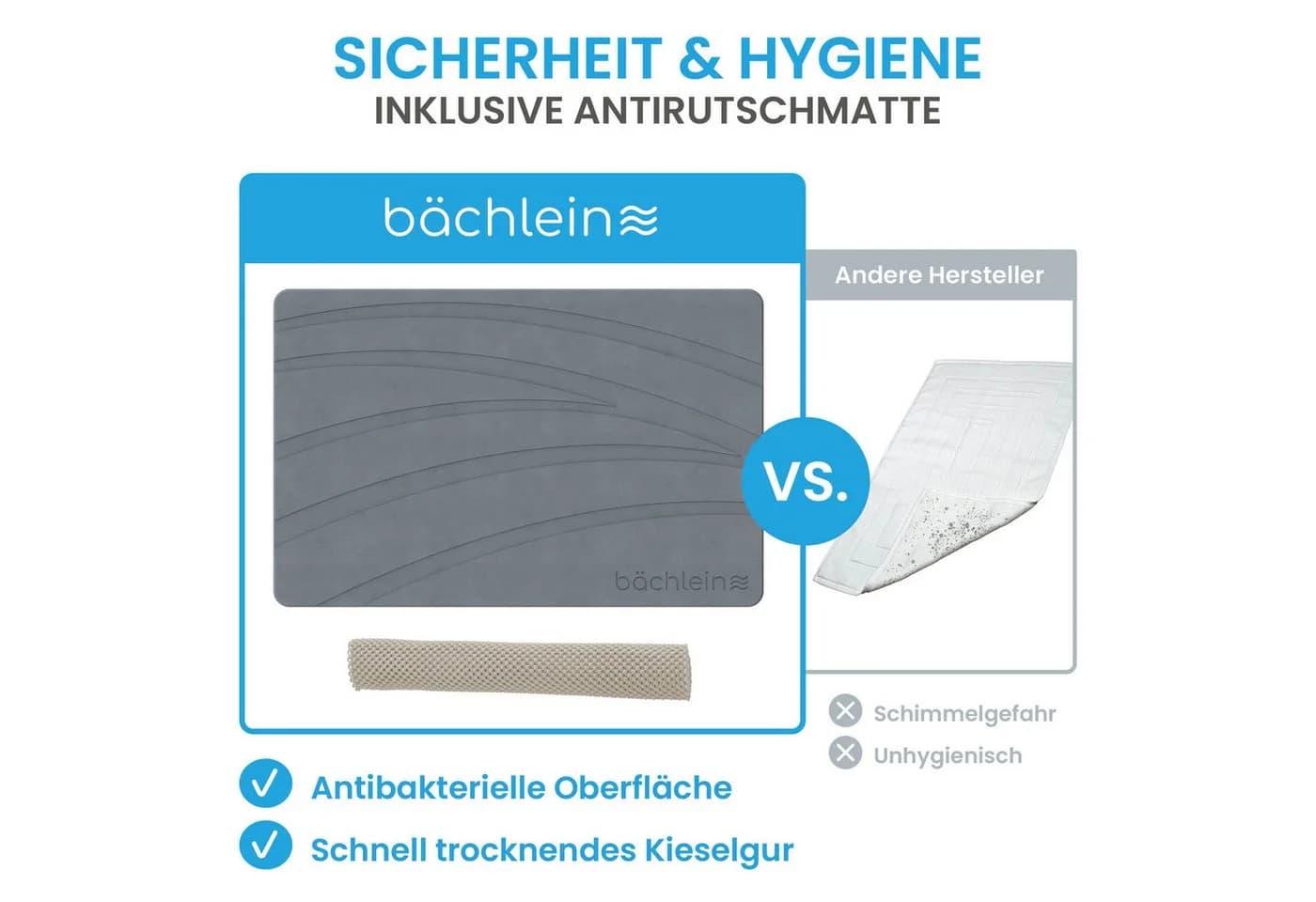 Bächlein Badematte Kieselgur Grau Modern Rutschfest - Bild 4