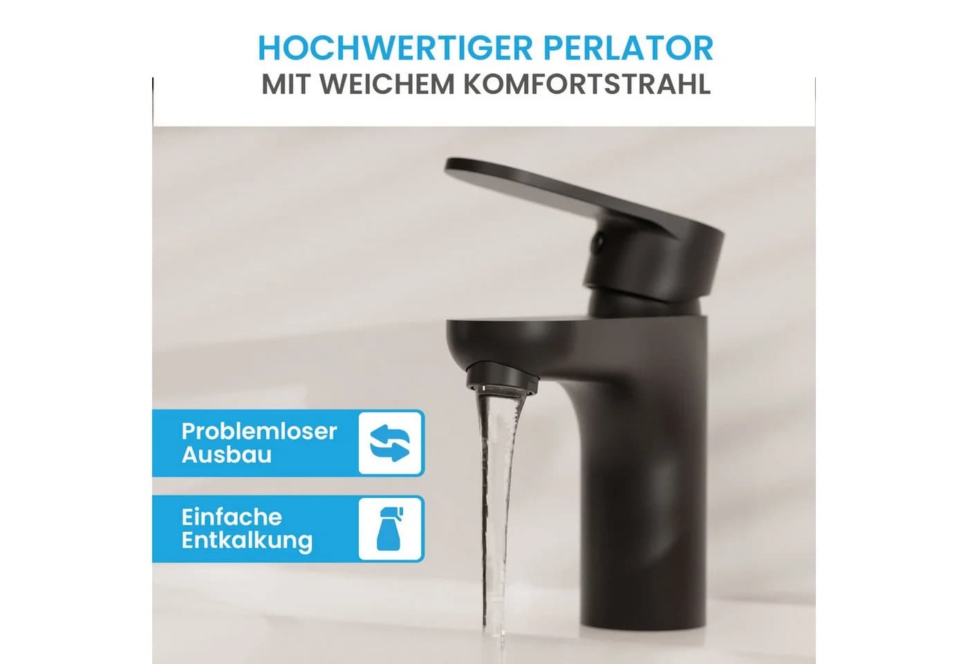 Bächlein Badarmatur Keila Schwarz Minimalistisches Design Waschtischarmatur