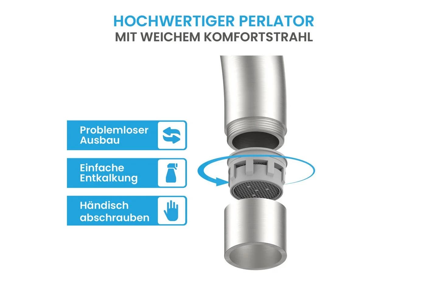 Bächlein Spültischarmatur Plivo Edelstahl Gebürstet 360° Auslauf