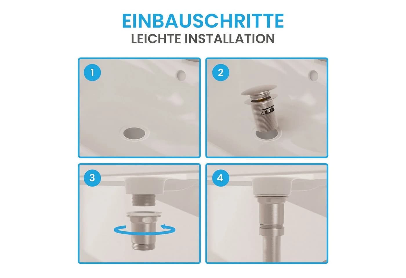Bächlein Ablaufgarnitur Pop Up mit Überlauf - Werkzeugloser Einbau - Bild 4