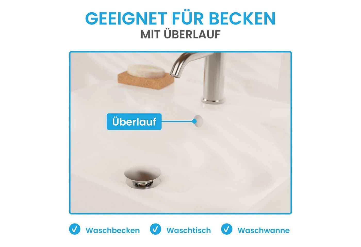 Bächlein Ablaufgarnitur Pop Up mit Überlauf - Werkzeugloser Einbau - Bild 5