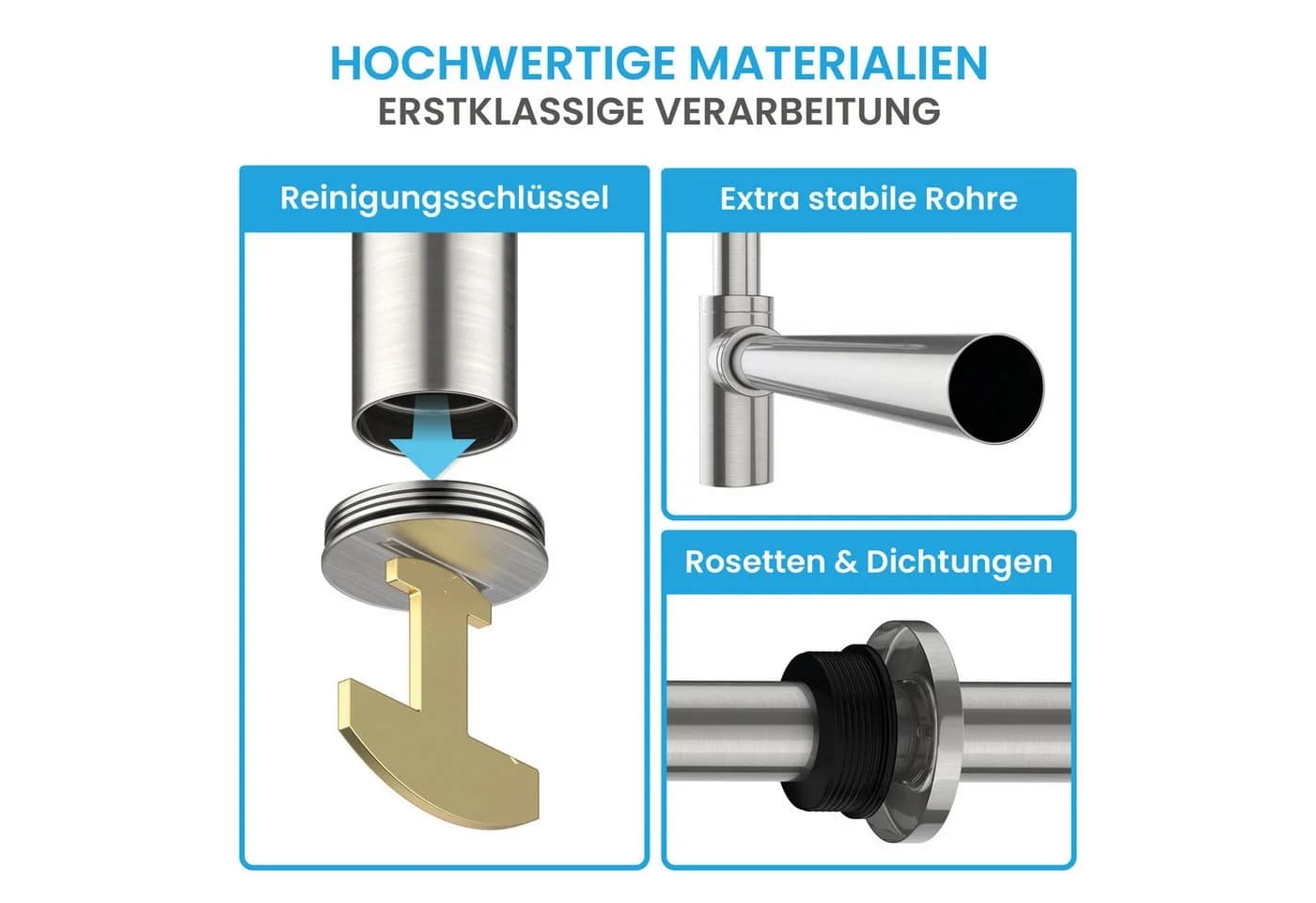 Bächlein Siphon Eleganter Waschbeckenablauf Edelstahl Gebürstet - Bild 5