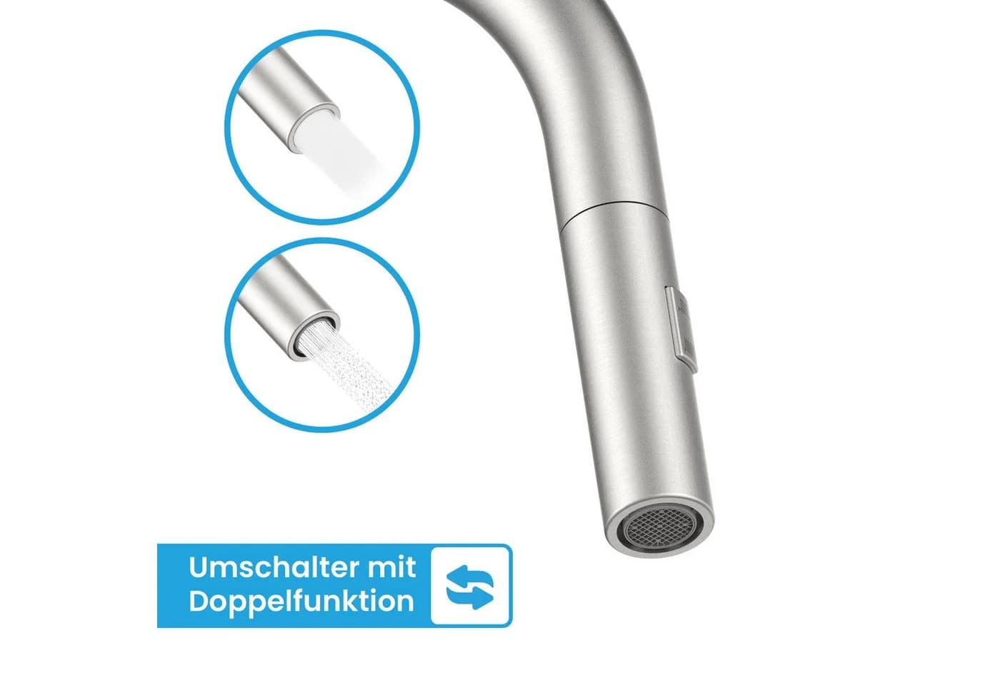 Bächlein Kocuso Küchenarmatur Edelstahl gebürstet mit ausziehbarem Flexschlauch