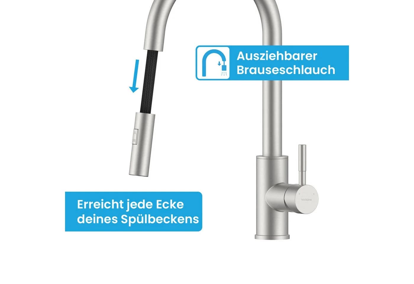 Bächlein Kocuso Küchenarmatur Edelstahl gebürstet mit ausziehbarem Flexschlauch - Bild 4
