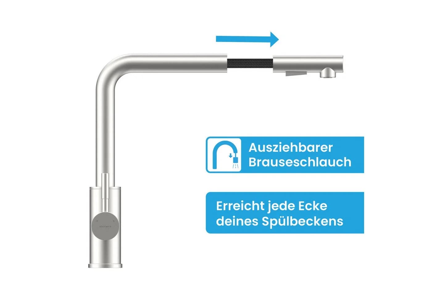 Bächlein Varvaro Spültischarmatur Edelstahl gebürstet mit ausziehbarer Brause - Bild 4