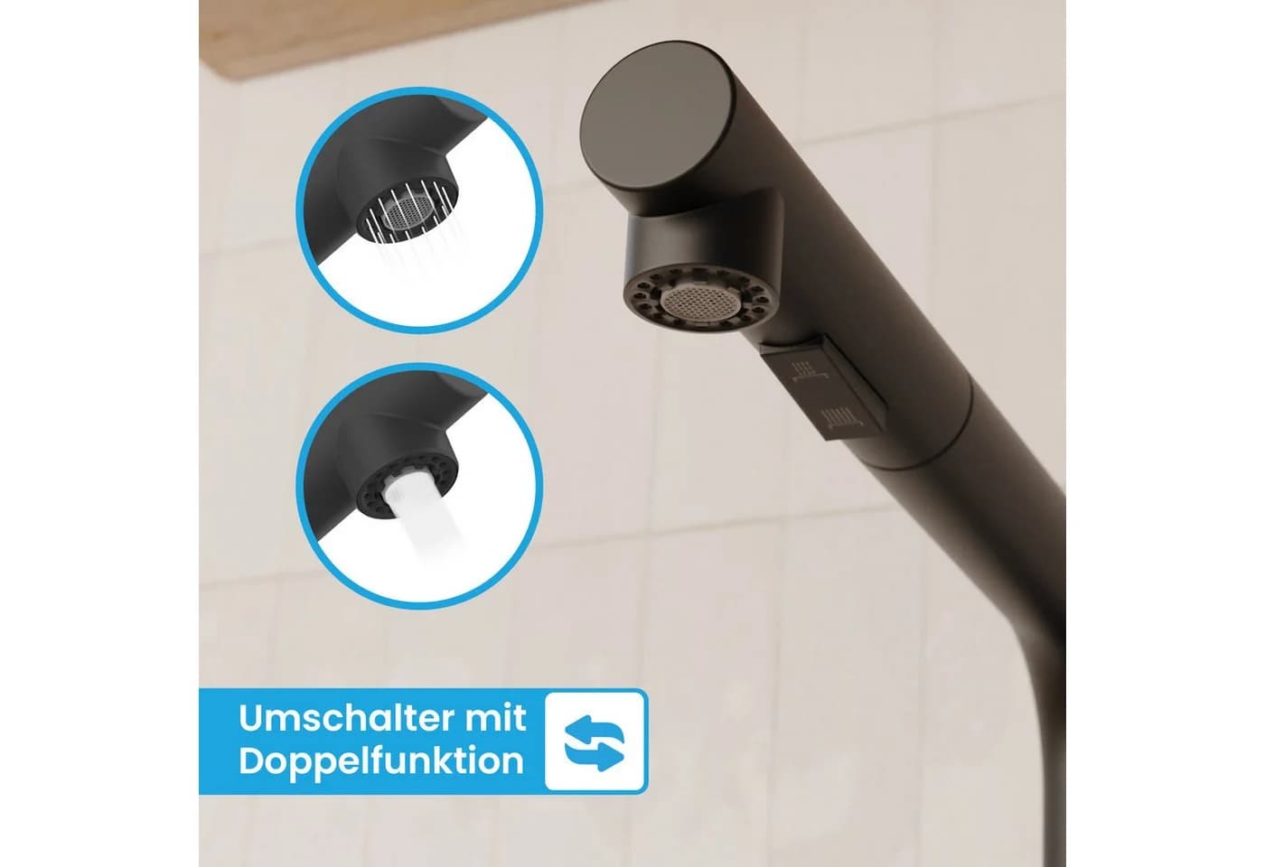 Bächlein Spültischarmatur Varvaro Schwarz-matt mit ausziehbarer Brause
