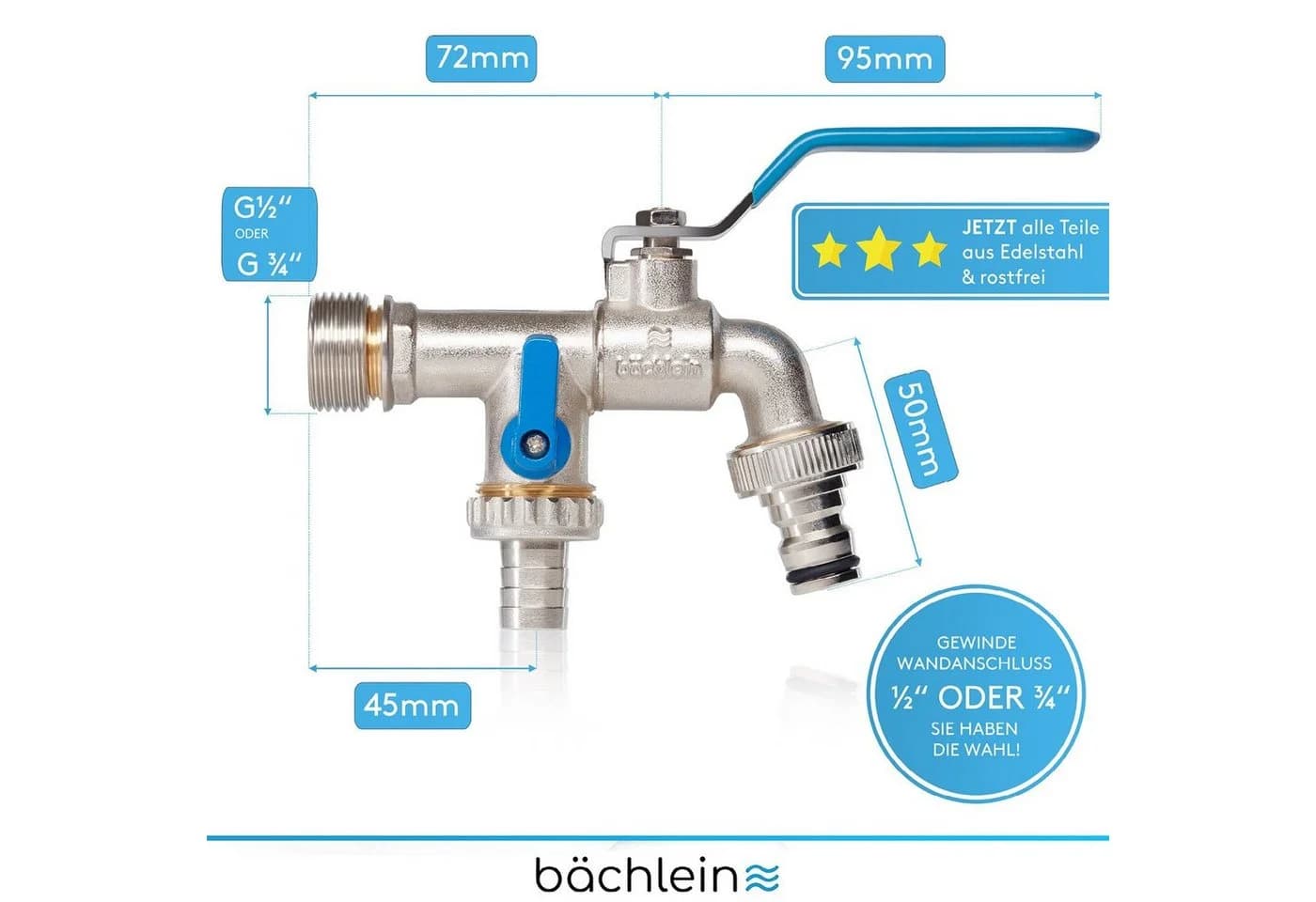 Bächlein Auslaufventil Doppel-Wasserhahn Garten Blau - Bild 4