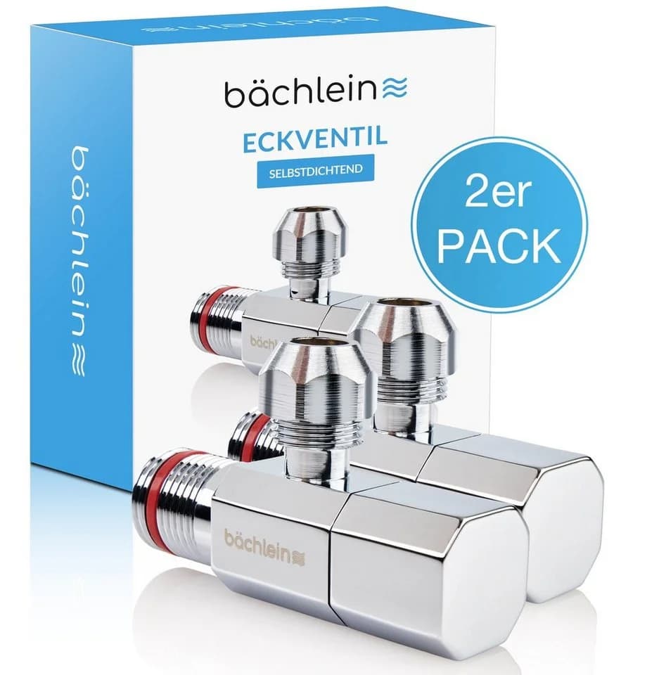 Bächlein Eckventil 2er-Set Schnellverschluss Messing Chrom Schwarz/Silber - Bild 2
