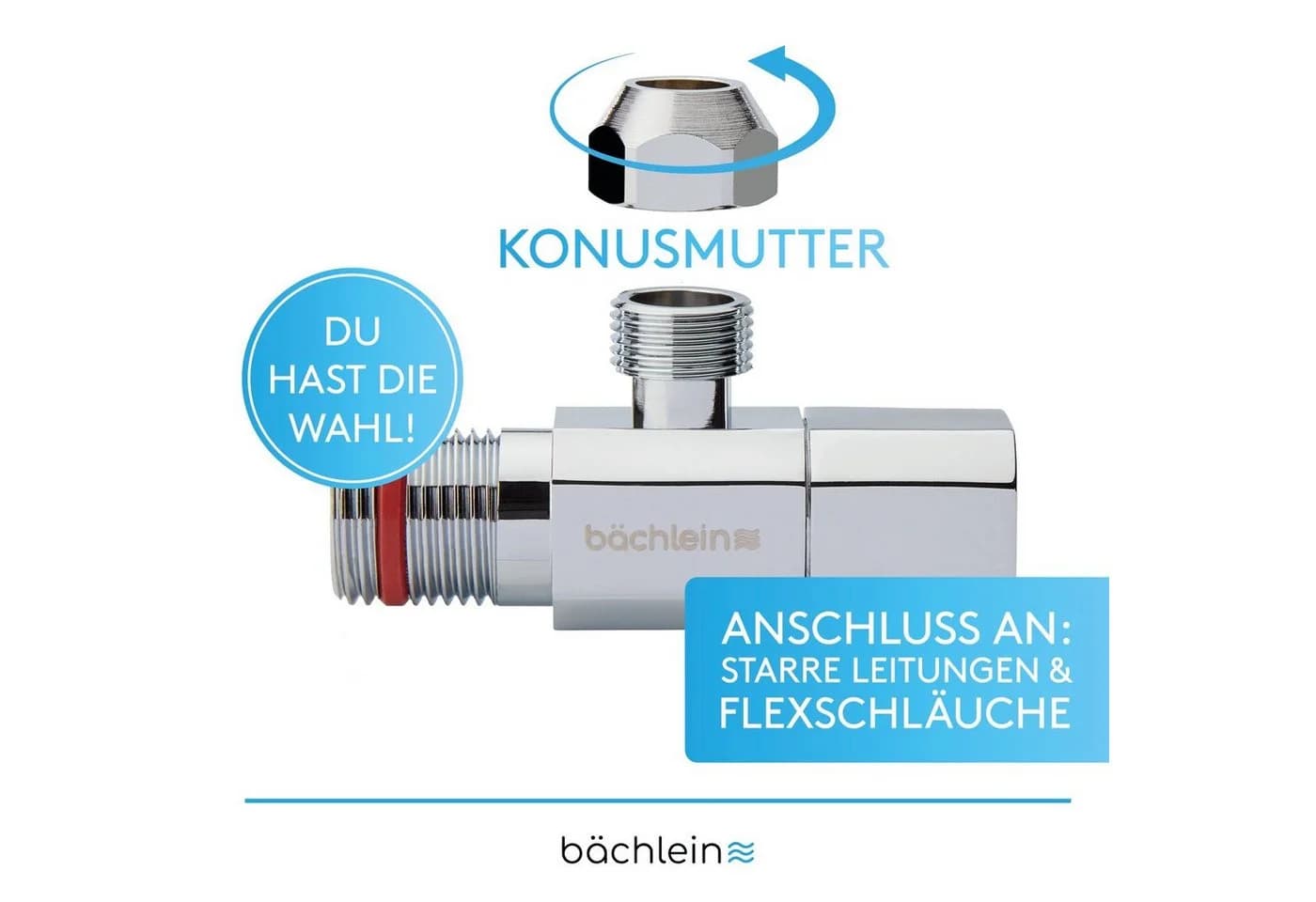 Bächlein Eckventil 2er-Set Schnellverschluss Messing Chrom Schwarz/Silber - Bild 4