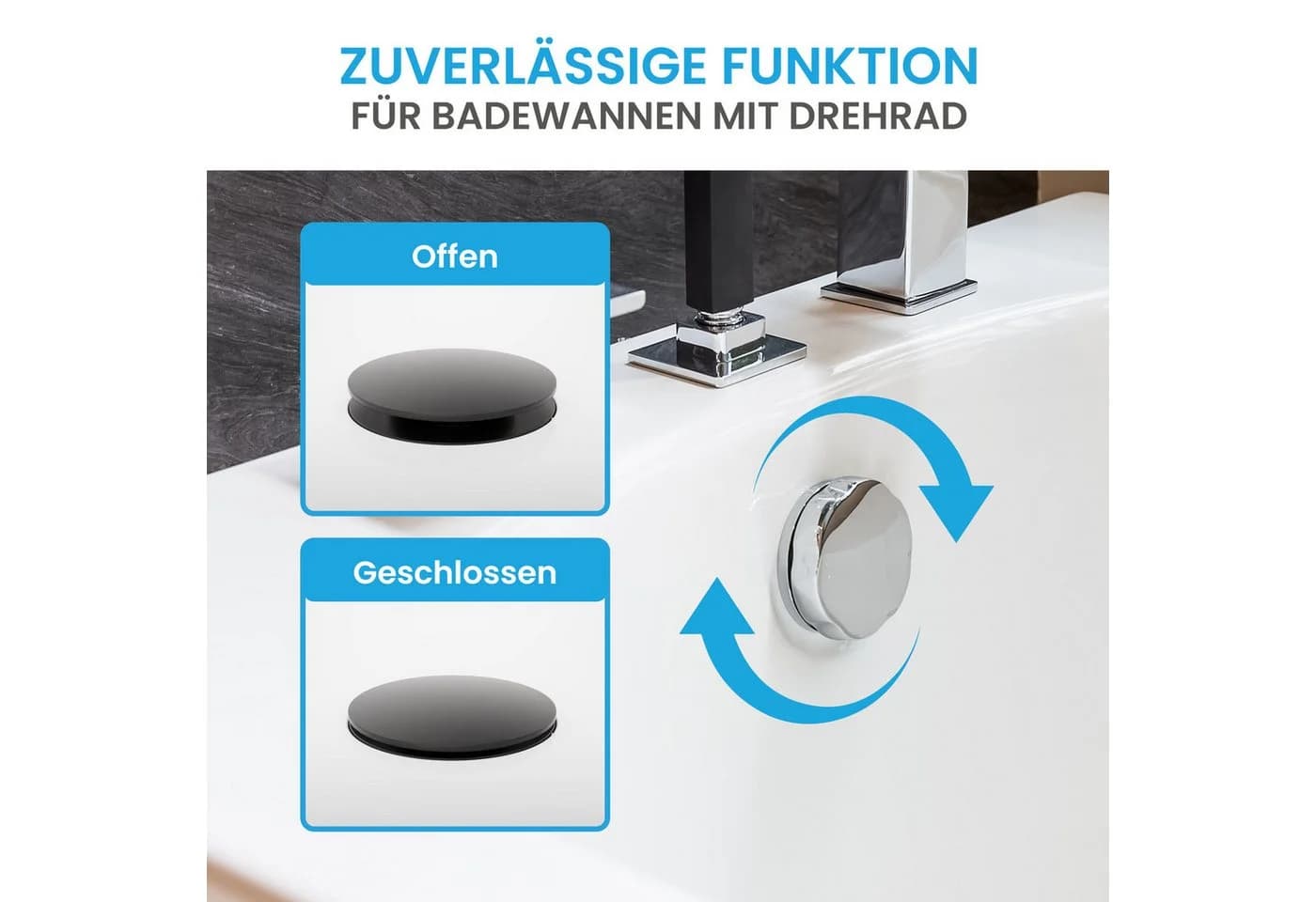 Bächlein Badewannenstöpsel Schwarz-matt Messing Excenterverschluss - Bild 5