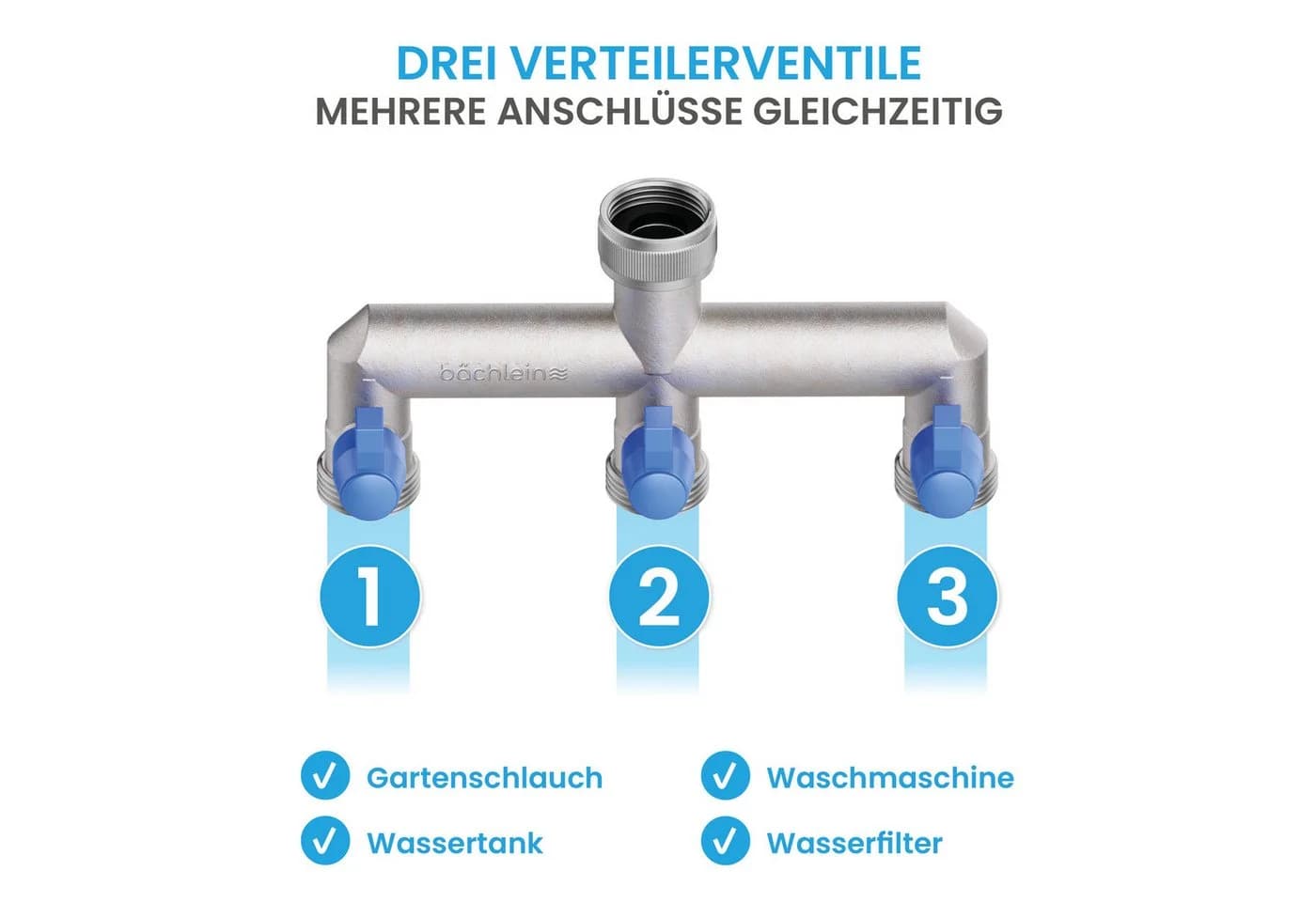 Bächlein 3-Wege Y-Verteiler mit Absperrhähnen G 3/4" Messing - Bild 3